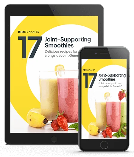 Joint Genesis bonus e-book 17 Joint-Supporting Smoothies, included with six bottles